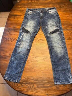 South Pole Distressed Blue Washed Slim Straight Jeans